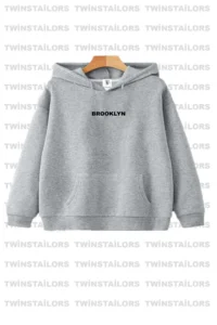 twins tailors Brooklyn Printed Unisex Hooded Gray Kids Sweatshirt Hoodie