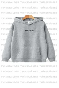 twins tailors Brooklyn Printed Unisex Hooded Gray Kids Sweatshirt Hoodie - Image 3