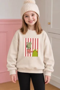 twins tailors Girl's 3-Piece Pack of Rose Gold Crew Neck Frog and Teddy Printed Black-Beige-Brown Children's Sweatshirt - Image 4