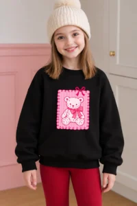 twins tailors Girl's 3-Piece Pack of Rose Gold Crew Neck Frog and Teddy Printed Black-Beige-Brown Children's Sweatshirt - Image 6