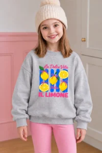 twins tailors Girl's 3-Piece Pack of Rose Gold Cat and Lemon Printed Gray-Red-Black Children's Sweatshirt - Image 4
