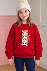 twins tailors Girl's 3-Piece Pack of Rose Gold Cat and Lemon Printed Gray-Red-Black Children's Sweatshirt - Image 6