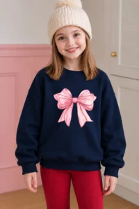 twins tailors Girl's 3-Piece Pack of Raised Teddy and Donut Printed Navy Blue-Green-Brown Children's Sweatshirts - Image 2
